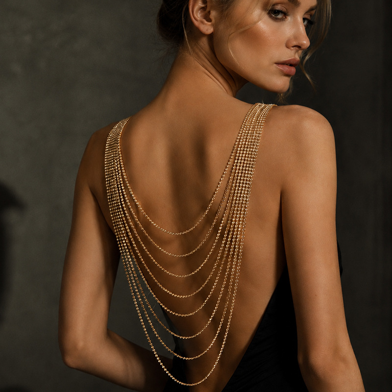 Body Jewelry For Backless Dress - Многослойная драпированная цепочка на спину с
