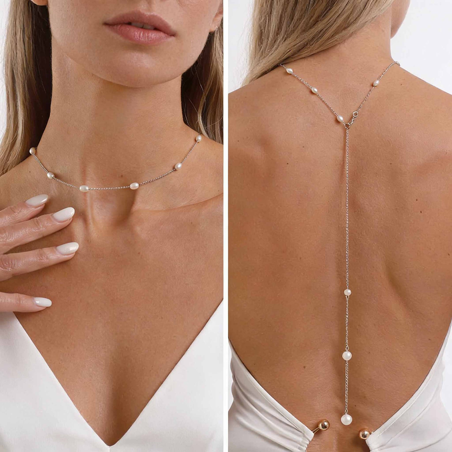 Body Jewelry For Backless Dress - Элегантное колье-цепочка на спину с имитацией