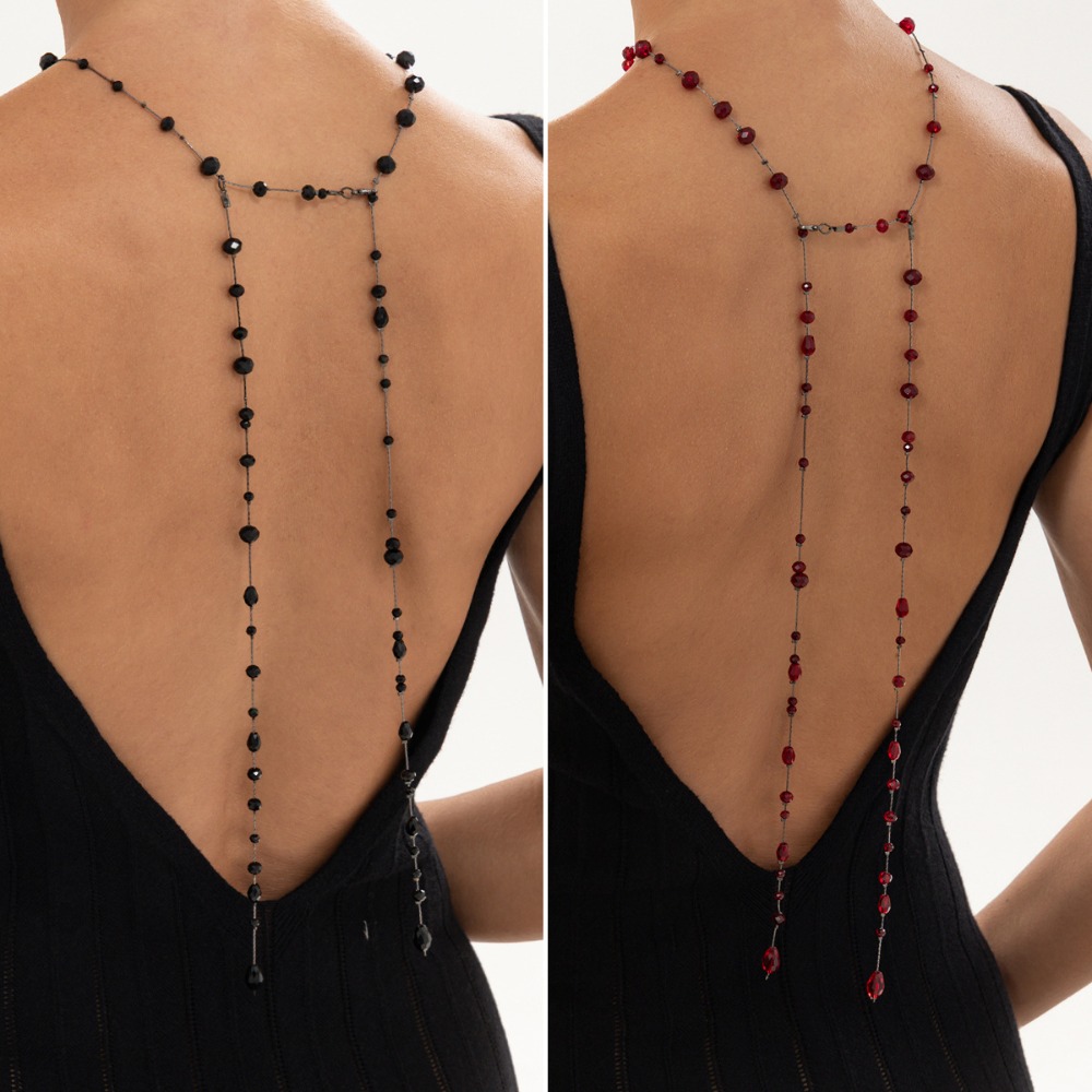 Body Jewelry For Backless Dress - Готическая цепочка на спину с черными